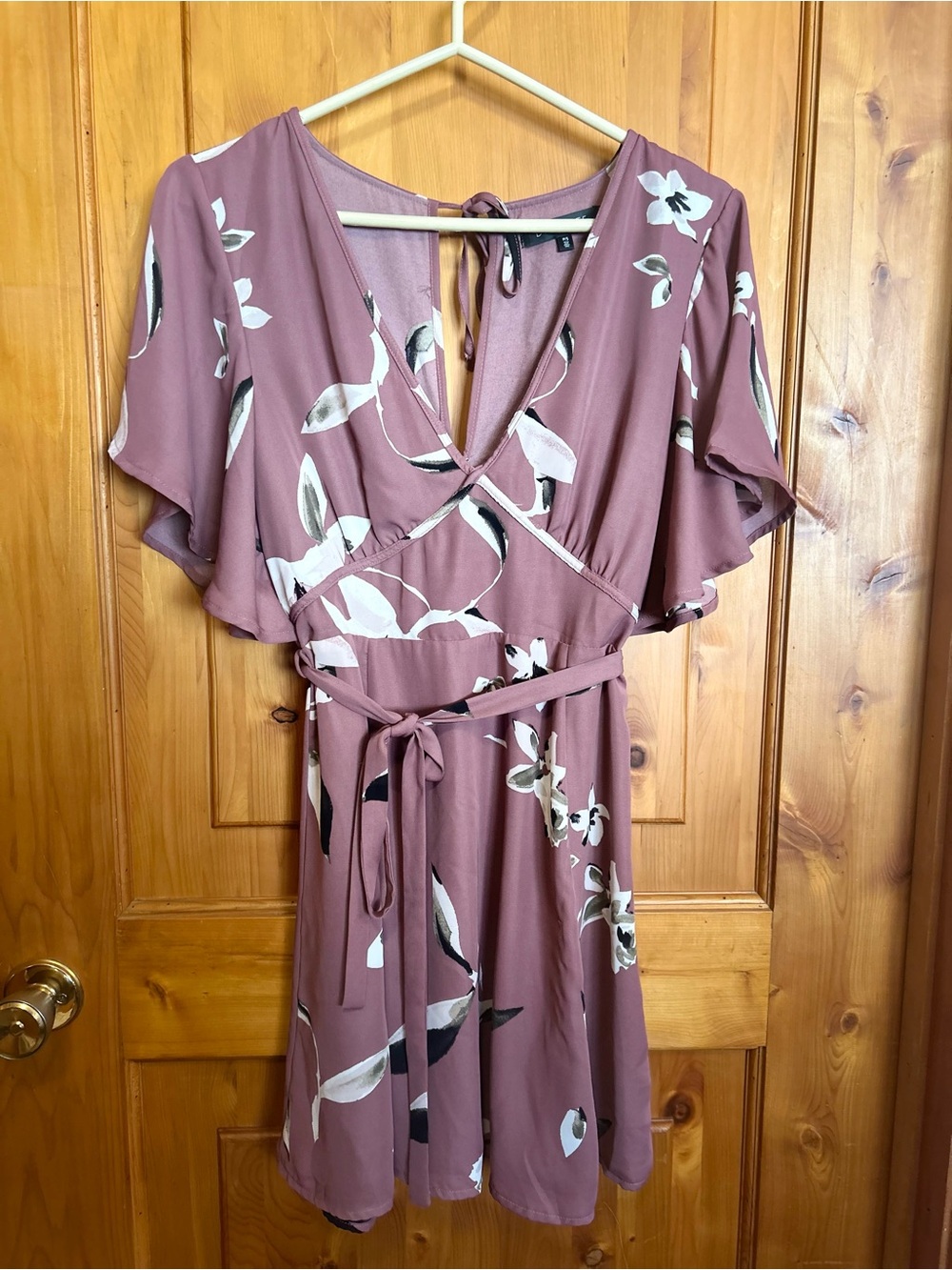Dynamite Floral Wrap Dress - Mauve Pink with Tie Waist